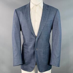 ISAIA Size 40 Regular Navy White Woven Wool Notch Lapel Sport Coat
